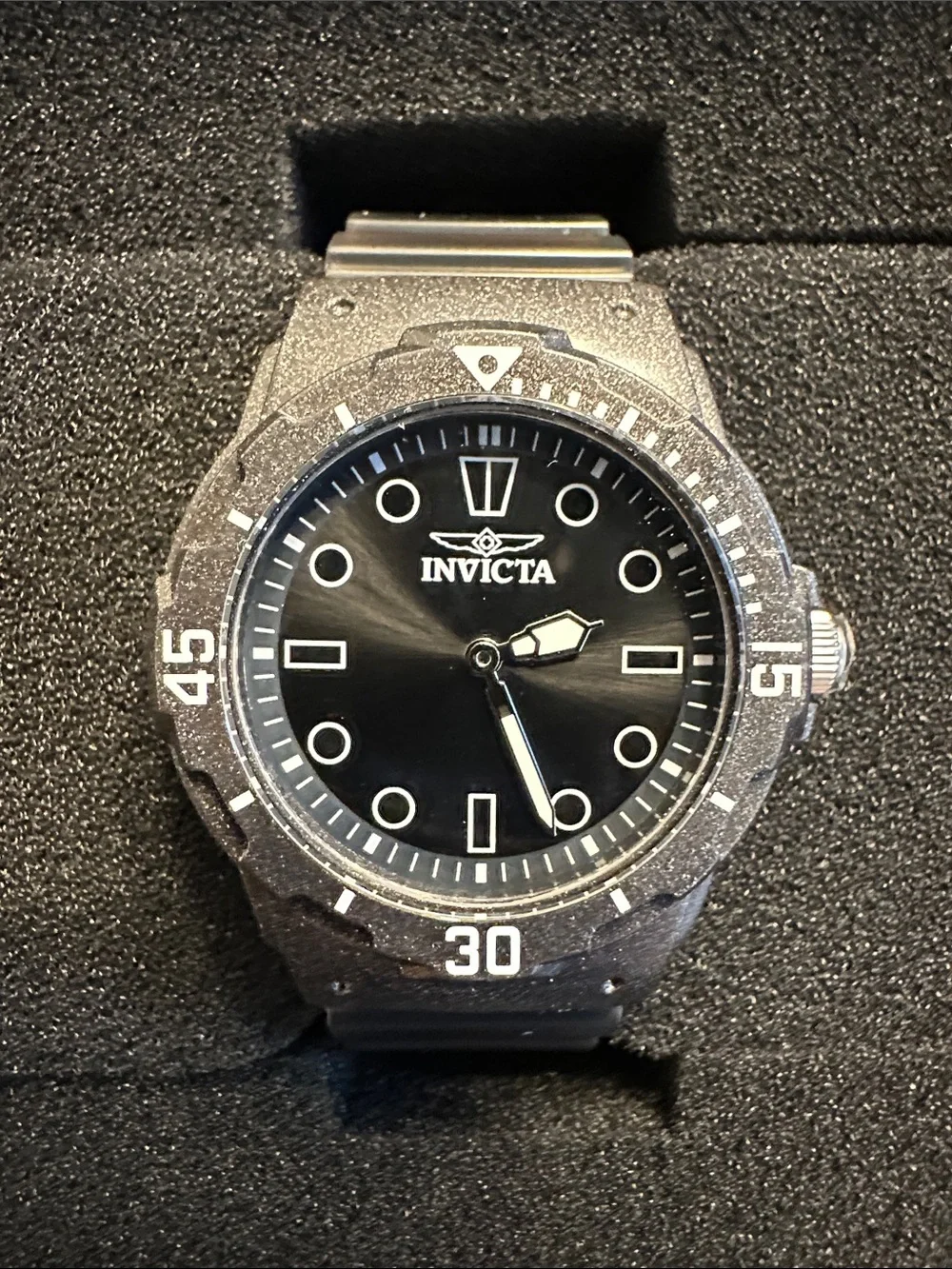 Invicta Black Dial Mens 35mm Sport Watch with Silver Accents